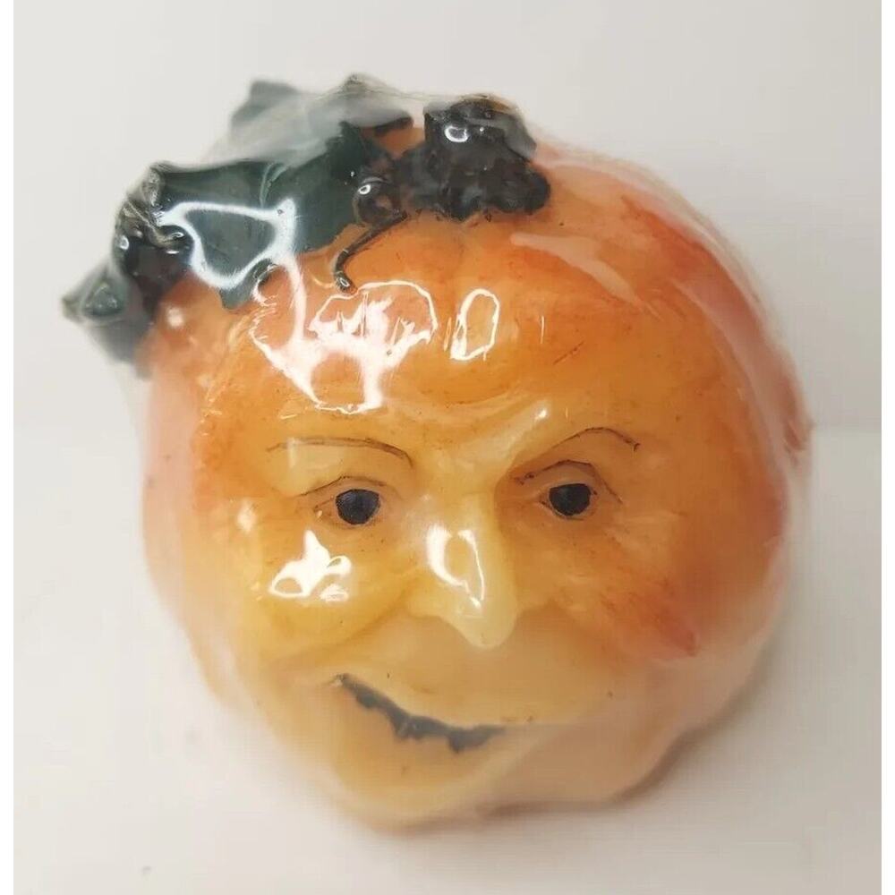 Vintage‎ Frank's Best Value Funny Face Pumpkin Candle New 2.5" SKU H49
